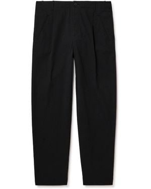 Folk Assembly Straight-Leg Pleated Cotton-Blend Seersucker Pants - Black