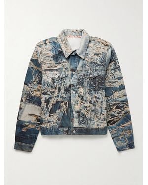 Acne Studios Rye Cropped Printed Denim Jacket - Blue