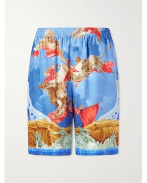 Versace Affresco Printed Silk-Twill Shorts - Blue
