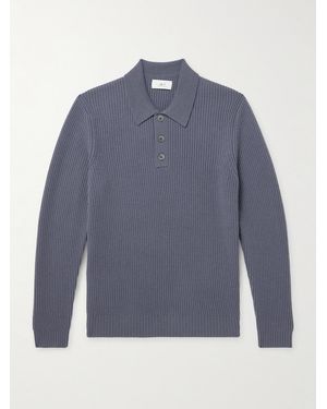 MR P. Ribbed Cashmere Polo Shirt - Blue