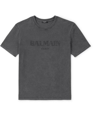 Balmain Logo-embroidered Cotton-jersey T-shirt - Gray