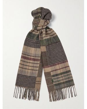 Polo Ralph Lauren Logo-Embroidered Fringed Patchwork Checked Recycled Wool-Blend Scarf - Brown