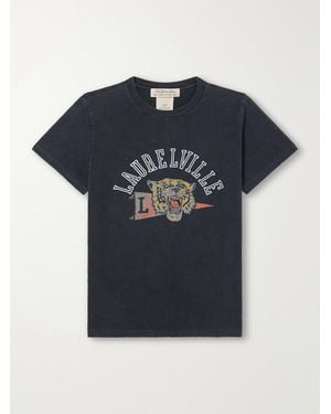 Remi Relief Laurel Ville Distressed Printed Cotton-Jersey T-Shirt - Blue