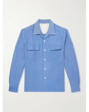 Visvim Carrow Convertible-Collar Wool And Linen-Blend Shirt - Blue