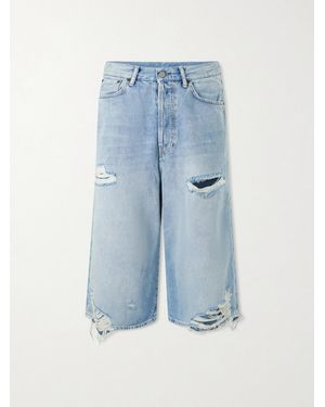 Acne Studios Wide-Leg Distressed Denim Shorts - Blue
