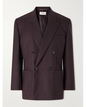 Saint Laurent Double-Breasted Pinstriped Wool-Blend Suit Jacket - Brown