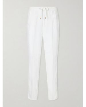 Brunello Cucinelli Tapered Pleated Linen-twill Drawstring Trousers - White