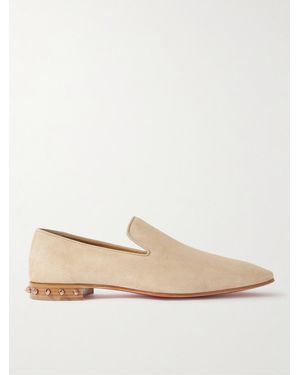 Christian Louboutin Marquees Spiked Suede Loafers - Natural