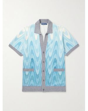 Frescobol Carioca Romero Printed Brushed Wool And Cashmere-Blend Cardigan - Blue