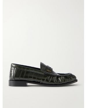 Saint Laurent Le Loafer Monogram Croc-Effect Leather Loafers - Black