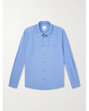 A.P.C. Harris Logo-Embroidered Cotton And Linen-Blend Shirt - Blue