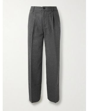 FRAME Straight-Leg Pleated Wool-Blend Flannel Trousers - Grey