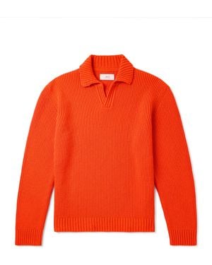 MR P. Ribbed Merino Wool Polo Shirt - Orange