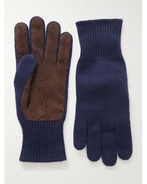 Brunello Cucinelli Suede-Trimmed Cashmere Gloves - Blue