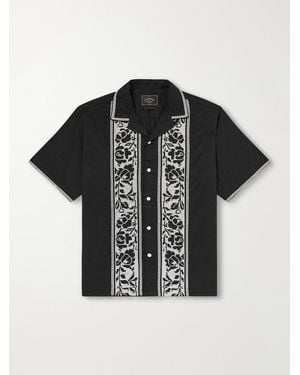 Portuguese Flannel Convertible-Collar Embroidered Cotton Shirt - Black