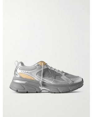 Golden Goose Lightstar Rubber-Trimmed Metallic Leather And Mesh Trainers - Grey