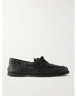 John Lobb Foil Full-Grain Leather Boat Shoes - Black