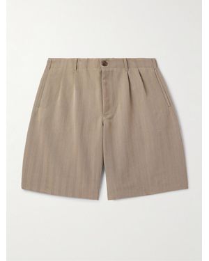 Our Legacy Emporio Armani Pleated Striped Herringbone Twill Shorts - Natural