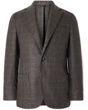 De Petrillo Posillipo Unstructured Prince Of Wales Checked Wool And Cashmere-Blend Suit Jacket - Black