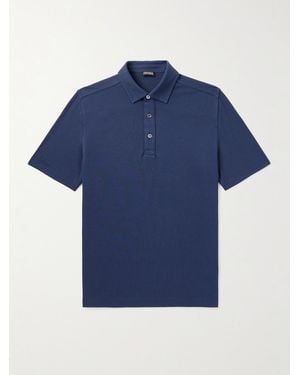 ZEGNA Polohemd aus Baumwoll-Piqué mit Lederbesatz - Blau