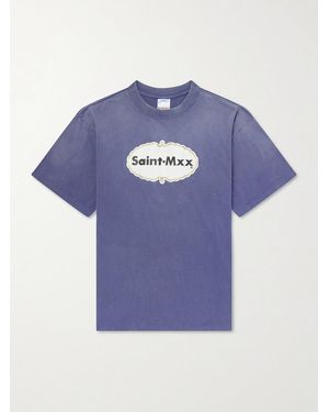 SAINT Mxxxxxx Logo-Print Cotton-Jersey T-Shirt - Blue