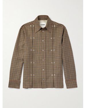 Jil Sander Embellished Checked Wool And Linen-Blend Shirt - Brown