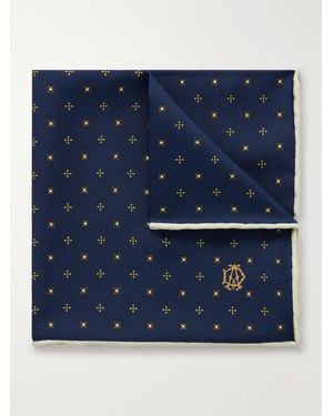 dunhill Floral-Jacquard Silk Pocket Square - Blue