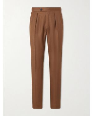 Slowear Tapered Pleated Wool And Linen-blend Trousers - Brown
