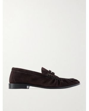 Saint Laurent Le Loafer Monogram Logo-appliquéd Suede Penny Loafers - White