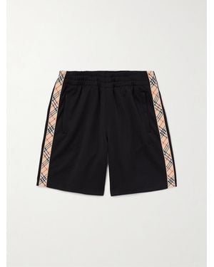 Burberry Straight-Leg Checked Jacquard-Knit Trimmed Tech-Jersey Shorts - Black