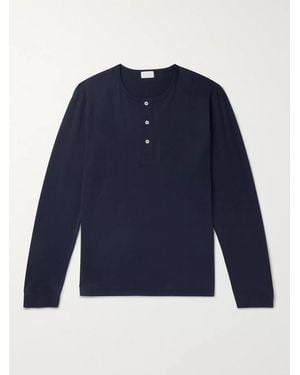 Handvaerk Pima Cotton-jersey Henley Pyjama T-shirt - Blue