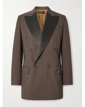 Amiri Double-Breasted Satin-Trimmed Twill Blazer - Brown