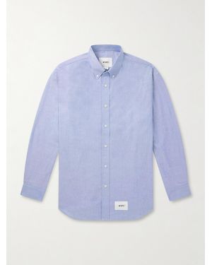 WTAPS Button Down-Collar Logo-Appliquéd Coolmax Shirt - Blu