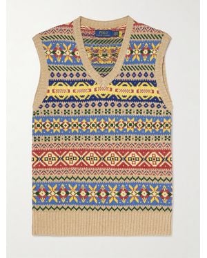 Polo Ralph Lauren Fair Isle Cotton And Linen-blend Intarsia Vest - Grey