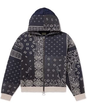 Kapital Paneled Bandana-Print Cotton-Jersey And Quilted Shell Hoodie - Blue
