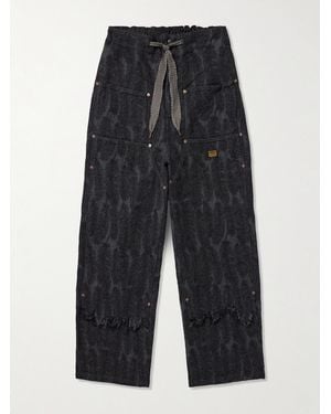 Kapital Magpie Easy Straight-Leg Cotton-Jacquard Drawstring Trousers - Black