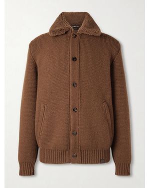 Tom Ford Bouclé-Trimmed Ribbed Cashmere Cardigan - Braun