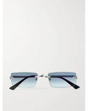Cartier Panthère De Cartier Square-frame Rimless Acetate And Silver-tone Sunglasses - Blue