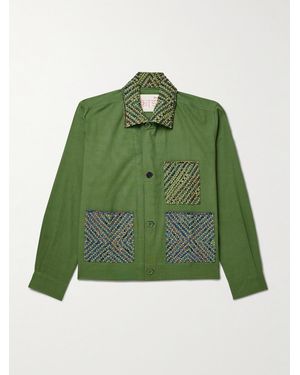 Kardo Bodhi Appliquéd Embroidered Cotton Overshirt - Green