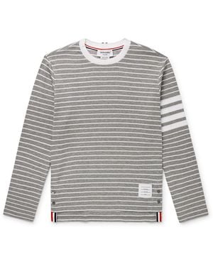 Thom Browne Logo-appliquéd Striped Cotton-jersey T-shirt - Gray