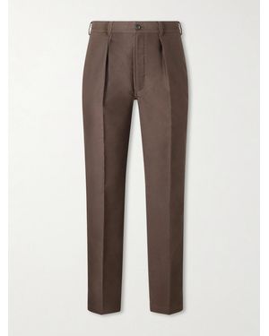 Drake's Western Games Pleated Cotton-twill Suit Trousers - Brown