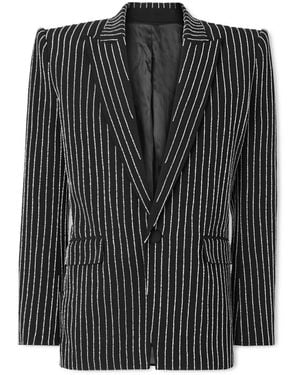 Balmain Bead-Embellished Woven Blazer - Black