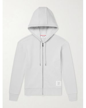 Thom Browne Striped Colour-block Cotton-jersey Zip-up Hoodie - White