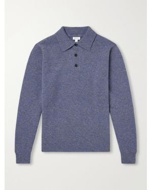 Sunspel Wool Polo Shirt - Blue