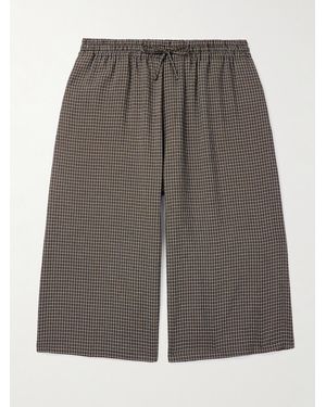 Loewe Paula's Ibiza Wide-leg Checked Gauze Drawstring Shorts - Grey