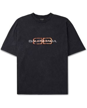 Balenciaga Oversized Logo-Print Cotton-Jersey T-Shirt - Black