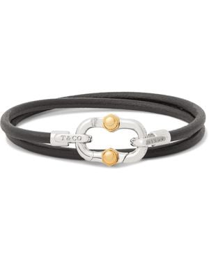 Tiffany & Co. Tiffany 1837 Makers Leather, Sterling Silver And 18-karat Gold Wrap Bracelet - Black