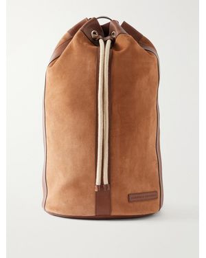 Brunello Cucinelli Leather-Trimmed Suede Backpack - Brown
