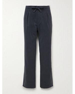 STÒFFA Straight-leg Pleated Peached Cotton-twill Drawstring Trousers - Blue