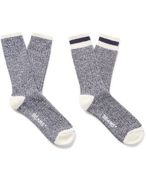 Beams Plus Rag Pack Of Two Striped Ribbed Cotton-Blend Socks - Gray